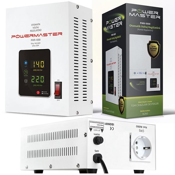 POWERMASTER PWR-1000 OTOMATİK VOLTAJ REGÜLATÖRÜ 1000VA (KOMBİ REGÜLATÖRÜ)