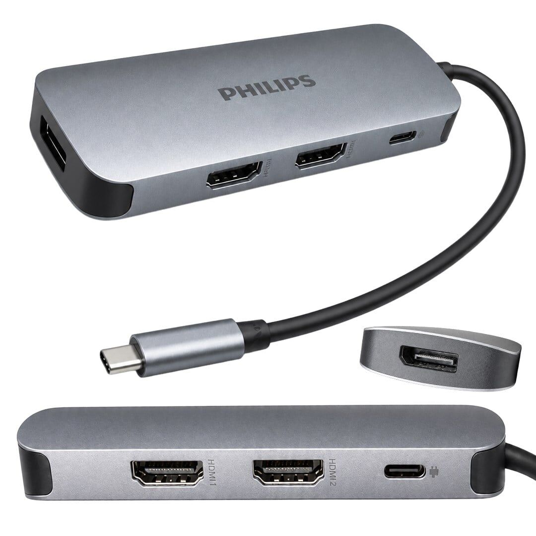 PHILIPS SWR1602T/93 Type-C 7 in 1 8K DP + Dual 4K HDMI 100W PD Çok Fonksiyonlu Hub