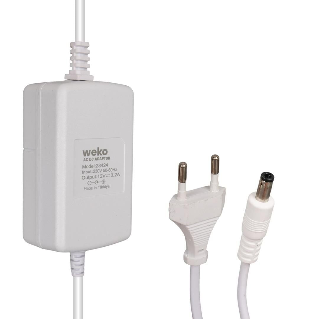 Weko 12Volt - 3.2Amper 5.5x2.5 Plastik Kasa Beyaz Masaüstü Adaptör
