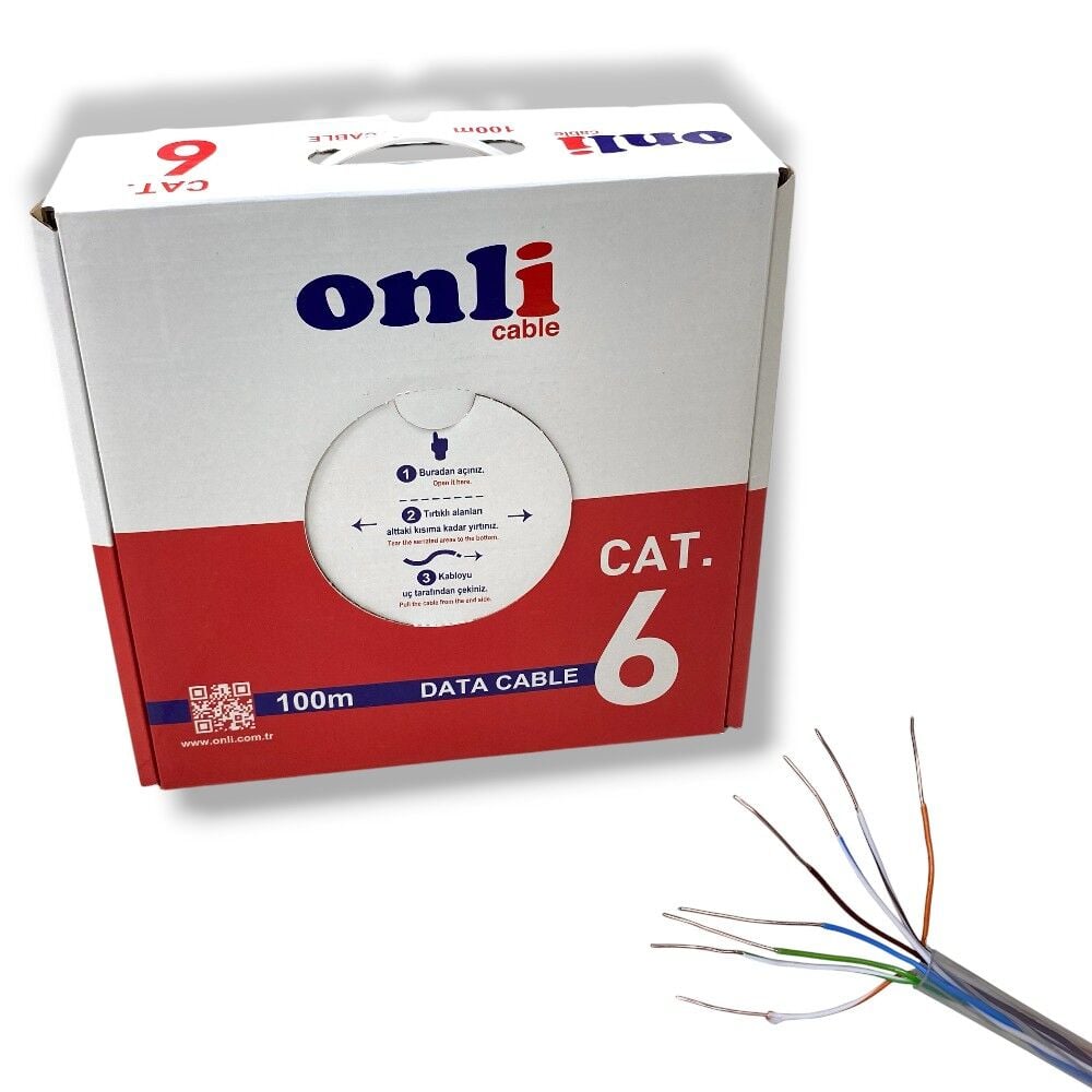 Onli 23AWG Dış Ortam UTP CAT6 Network Kablosu Şeffaf 100Mt Yerli Üretim