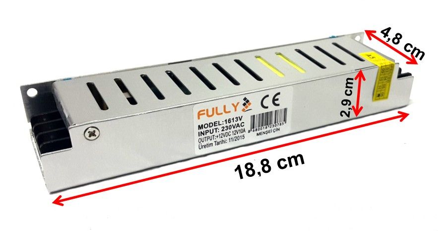 FULLY 12V 10A İnce Kasa Adaptör 18,8x2,9x4,8cm