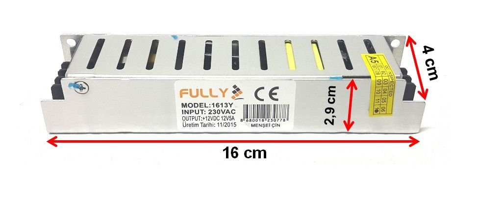 FULLY 12V 5A İnce Kasa Adaptör 16x2,9x4cm