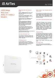 Airties Air 5760 4 port 1600 Mbps ADSL2+/VDSL Fiber Destekli Kablosuz Modem Router