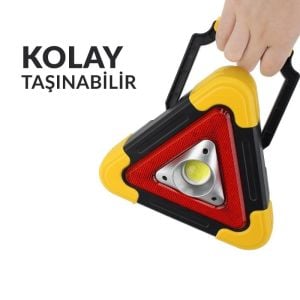 electroon HB-6609 Solar Şarjlı 500 Lümen Çok Fonksiyonlu Üçgen Reflektör Işıklı İkaz Lambası