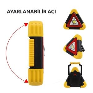 electroon HB-6609 Solar Şarjlı 500 Lümen Çok Fonksiyonlu Üçgen Reflektör Işıklı İkaz Lambası