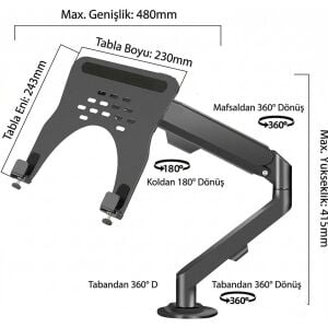 Powermaster PM-27096 Hareketli Amortisörlü Notebook Masa Standı