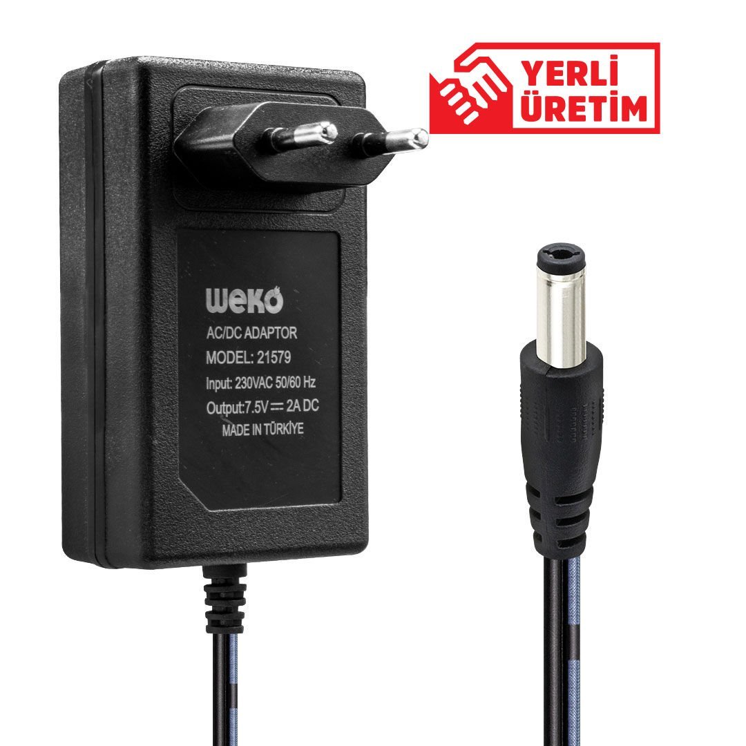 Weko 7.5Volt - 2Amper 5.5x2.5 Uçlu Yerli Üretim Priz Tipi Adaptör
