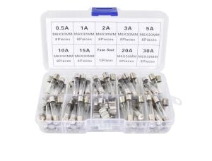 electroon 6x30mm Büyük Cam Sigorta 72Adet 9 Çeşit Kutulu Set