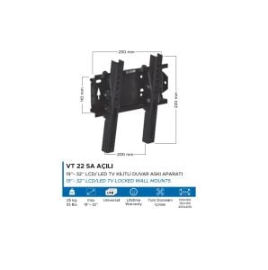 VONTECH VT-22 SA 19-32'' Kilitli Açılı Sabit LCD-LED TV Askı Aparatı