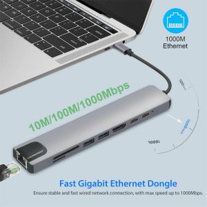 electroon Type-C 8in1 USB 3.0 tip C USB-C Hub 4K HDMI Dönüştürücü Gigabit 10/100/1000