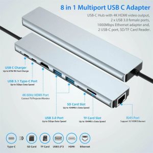electroon Type-C 8in1 USB 3.0 tip C USB-C Hub 4K HDMI Dönüştürücü Gigabit 10/100/1000
