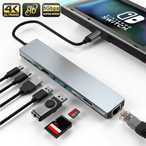 electroon Type-C 8in1 USB 3.0 tip C USB-C Hub 4K HDMI Dönüştürücü Gigabit 10/100/1000