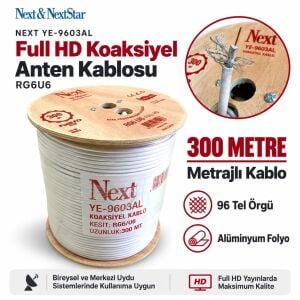 NEXT YE-9603AL RG6U6 Full HD Koaksiyel Anten Kablosu 96Tel 300Metre