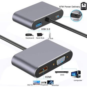 Powermaster Usb Type-C To HDMI-Vga-Usb-Type C 4in1 Adaptör PM-4026