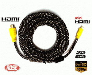 Rose 5 Metre HDMI to Mini HDMI Kablo Örgülü Filtreli Altın Uçlu