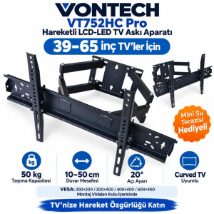 Vontech VT752HC Pro 39-65'' Hareketli Lcd-Led TV Askı Aparatı 50cm