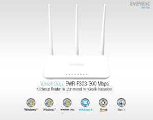 Everest EWR-F303 2.4 Ghz 300 Mbps 4 Port Kablosuz Router