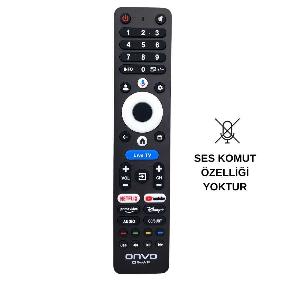 Onvo Google TV Orjinal Logolu Kumanda Live TV Tuşlu - Ses Komutsuz