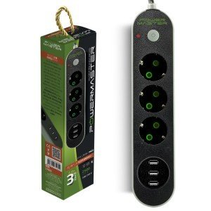 Powermaster 2Metre 10A 3'lü Akım Korumalı Priz 3xUSB Çıkışlı
