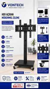 Vontech T65100RTS 65-100'' Tekerlekli Ayaklı Lcd-Led TV Standı