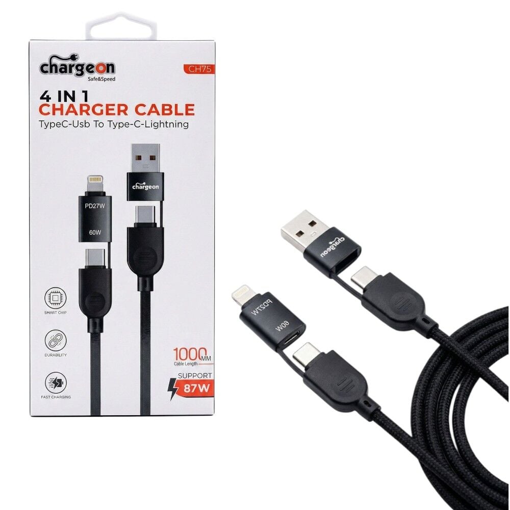 Chargeon 4in1 Type-c to USB + Type-c to Lightning  87W Hızlı Şarj Kablosu - 1Metre