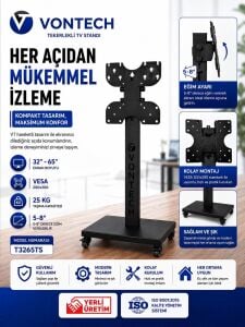 Vontech T3265TS 32-65'' Tekerlekli Ayaklı Lcd-Led TV Standı