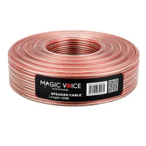 Magicvoice MV-29556 2x0.50mm Şeffaf Kırmızı Çizgili 100Metre CCA Hoparlör Kablosu