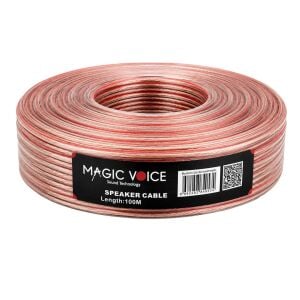 Magicvoice MV-29556 2x0.50mm Şeffaf Kırmızı Çizgili 100Metre CCA Hoparlör Kablosu