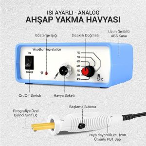 Powermaster PM-15903 Isı Ayarlı Ahşap Yakma Makinası 4 Uçlu Set+Tel Fırça