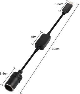 Powermaster Type-C 5Volt- 12V 1A Dişi Çakmak Çevirici 30cm Kablolu