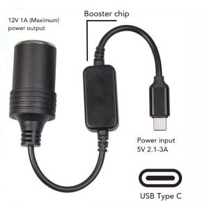 Powermaster Type-C 5Volt- 12V 1A Dişi Çakmak Çevirici 30cm Kablolu
