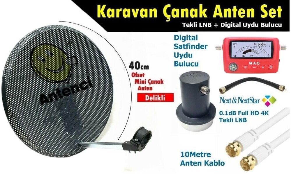 Antenci 40cm Delikli Karavan Çanak Anten Seti + MAG 6303 Dijital Uydu Bulucu