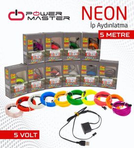 Powermaster 5Metre 5Volt USB Kablolu Sarı Neon İp Aydınlatma PM-6081