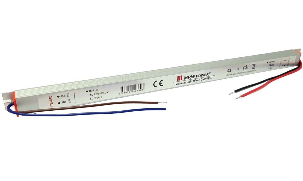 Mervesan 24V 2.5A Metal Kasa Slim ince Adaptör MRW-60-24PL