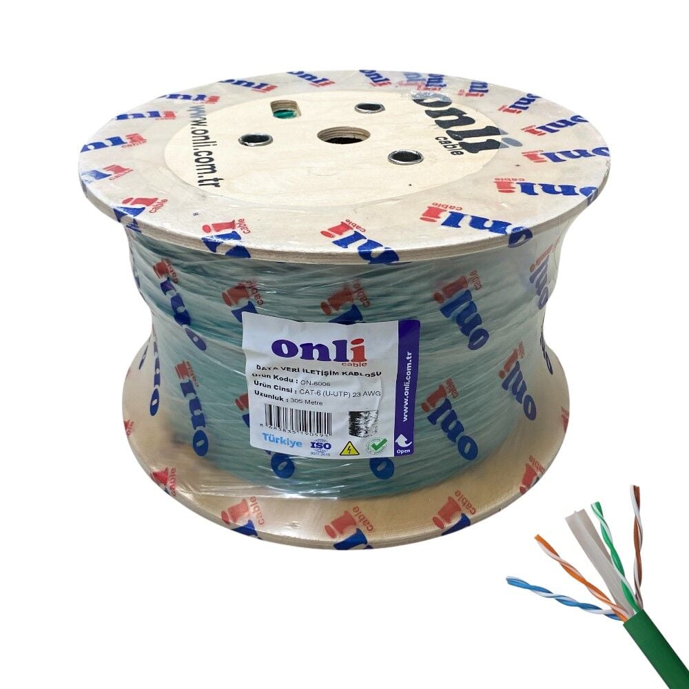Onli 305Mt 23AWG UTP CAT6 Network Kablosu Yeşil Yerli Üretim