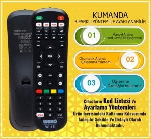 Weko W-45 Tüm Modeller Uyumlu 4in1 Öğrenebilen Universal Akıllı Kumanda