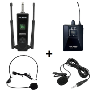 Rose R-201-YKW Tekli Yaka Ve Headset UHF Telsiz Mikrofon Seti
