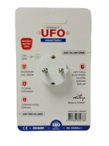 As Bakalit UFO Tekli Akım Korumalı Anahtarlı Priz Beyaz 3500W 16A