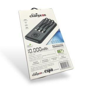 Chargeon 10000mAh Powerbank Dahili Çoklu Kablolu - Siyah