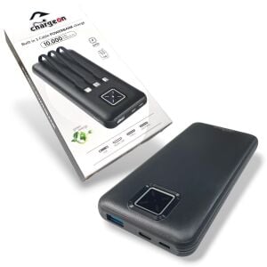 Chargeon 10000mAh Powerbank Dahili Çoklu Kablolu - Siyah