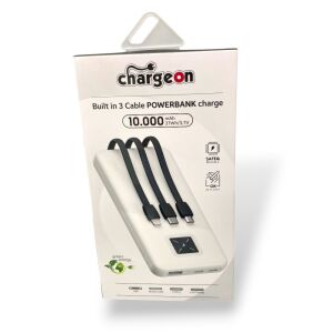 Chargeon 10000mAh Powerbank Dahili Çoklu Kablolu - Beyaz