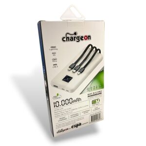 Chargeon 10000mAh Powerbank Dahili Çoklu Kablolu - Beyaz