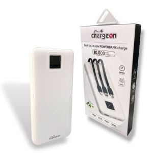 Chargeon 10000mAh Powerbank Dahili Çoklu Kablolu - Beyaz