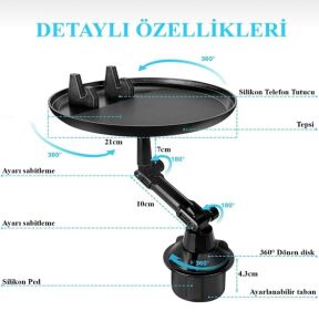 electroon Araç İçi Katlanabilir Bardaklık Telefon Tutucu ve Yemek Tepsisi